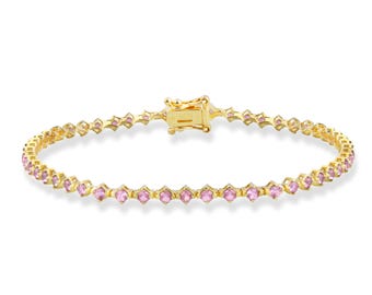 14K Gold Pink Saphir Tennis Armband - Dainty Fine Jewelry