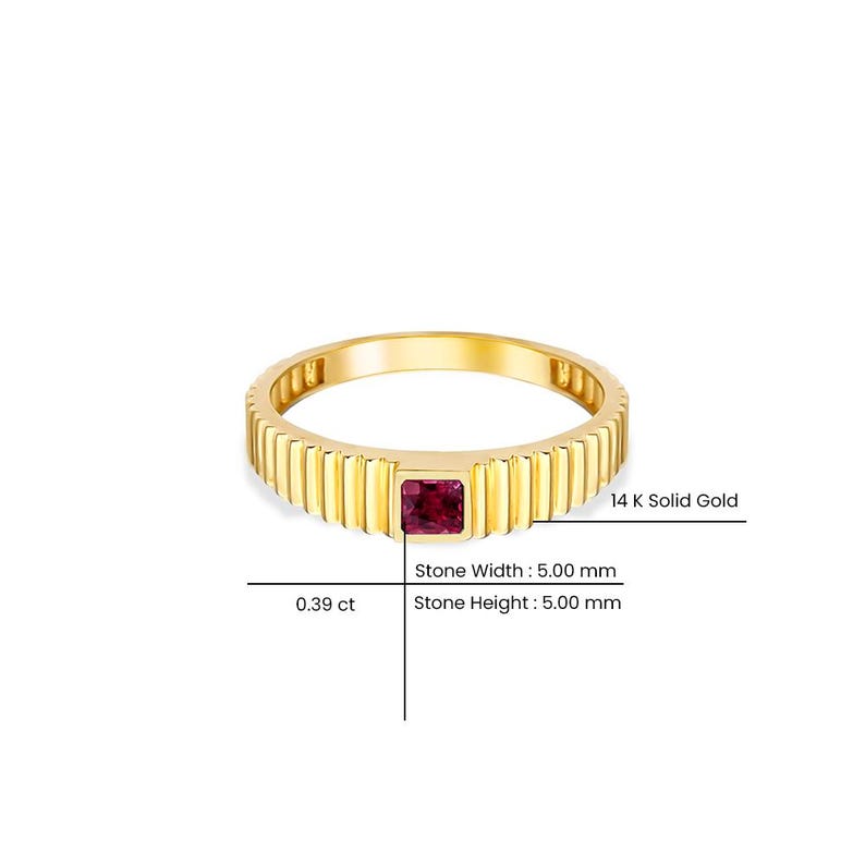 14K Gold Square Ruby Ring / Minimalist Gold Ring / Dainty Stackable ...