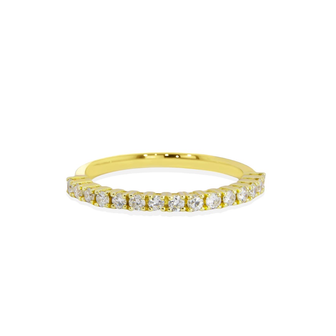 14K Gold Diamond Half Eternity Band / Solid Gold Thin Diamond Wedding ...