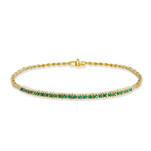 14K Gold Natural Emerald Tennis Bracelet / Green Emerald Gold Bracelet for Women / Classic Emerald Jewelry Gift / Anniversary Bracelet