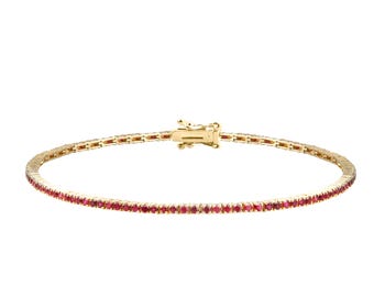 14K Solid Gold Ruby Tennis Bracelet, Dainty Anniversary Jewelry