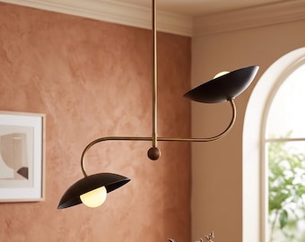 Lampadario in ottone stile Mid-Century Modern, lampada a sospensione italiana a cupola Sputnik, plafoniera asimmetrica a 2 luci, illuminazione contemporanea per soggiorno.