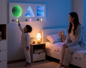 LED 3-Infinity Mirror Sensory Wall Panel | Interactive Visual & Tactile Light Board for Autism, ADHD | Therapy Clinic and Kindergarten Decor