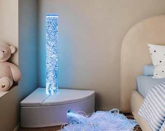 Sensory Bubble Tube & Fiber Optic Set with Padded Corner Seat | Calming Light Lamp for Special Needs Clinic, Playroom Decor or Kids Gift