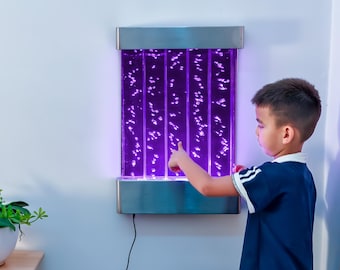 Stainless Steel Straight Bubble Wall Light with 7-Color LED Remote Control – Water Flow Feature for Sensory & Therapy Rooms, Living Spaces