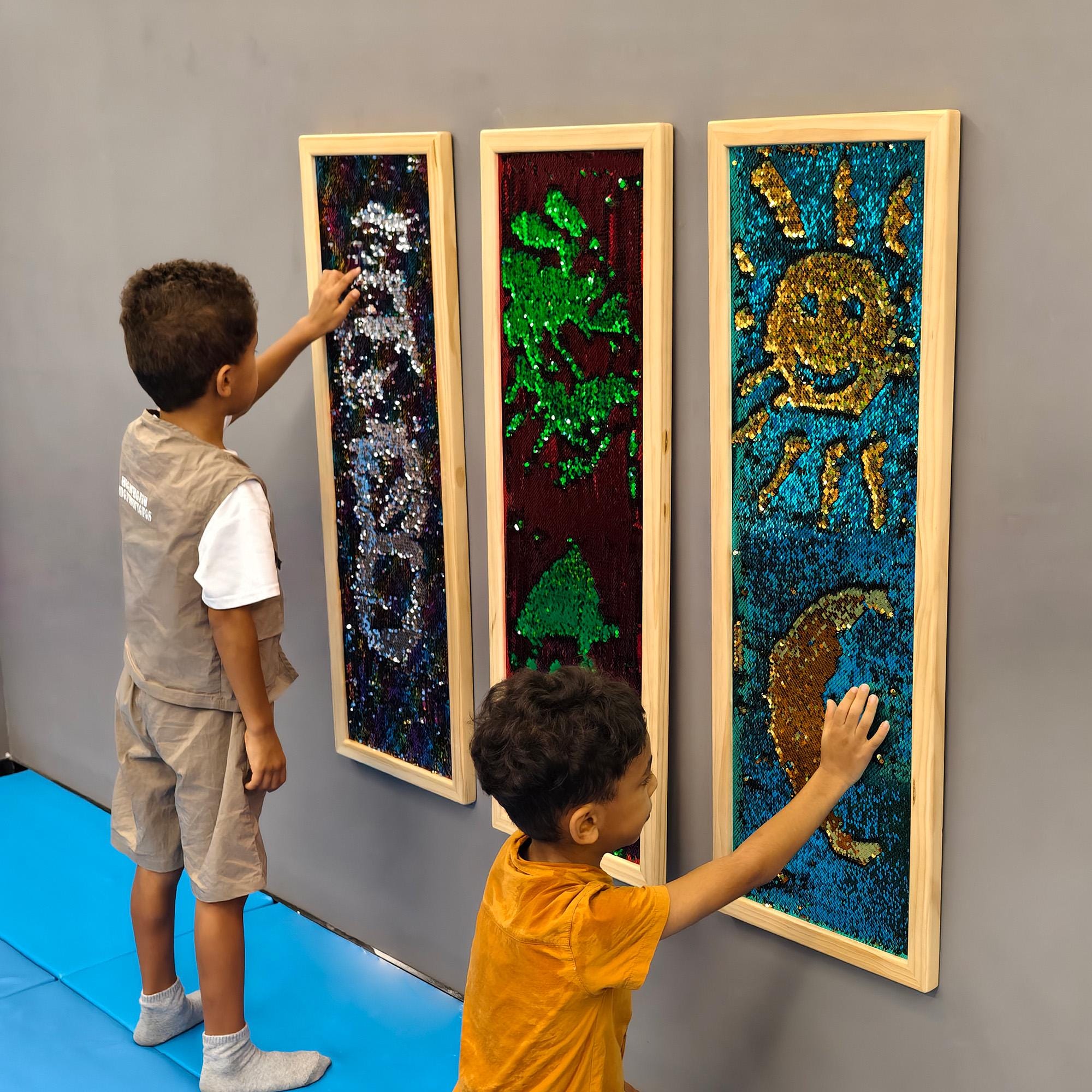sensory wall graphics including both the infinity path... Sequin Sensory Wall Art, Montessori Busy Board, Calming Corner Decor - Etsy