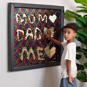 Interactive Grey Sequin Wall Panel: Soft Padded Double-Sided Decor