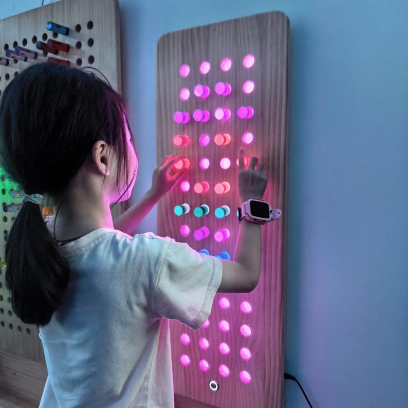Wooden Sensory Light Pegboard Wall Hanging with Storage | LED Therapy Toy for Autism & ADHD | Playroom Clinic and Kids Gift image 16