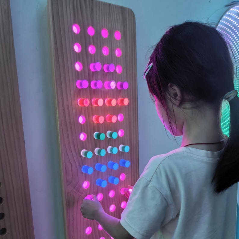 Wooden Sensory Light Pegboard Wall Hanging with Storage | LED Therapy Toy for Autism & ADHD | Playroom Clinic and Kids Gift image 17