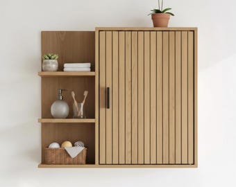 Wall Mounted Oak Effect Cabinet, Bathroom Storage Organizer, Medicine Cabinet