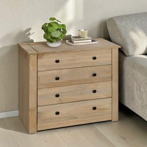 Solid Pine Wood Storage:4/5 Drawer Chest of Drawers, Waxed Oak Finish