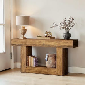 160cm Farmhouse Console Table: 2-Tier Entryway Sofa Table with Storage, Rustic Brown