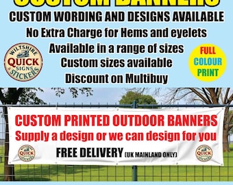 Banners personalizados: carteles publicitarios exteriores impresos en vinilo PVC, ideales para fiestas, eventos y promociones empresariales.