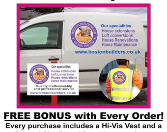 Kit de gráficos personalizados para furgonetas: calcomanías de vinilo con el logotipo de tu empresa, chaleco y cartel para sitio gratuitos