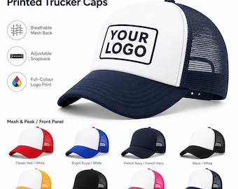 Personalised Printed Trucker Caps, Custom Logo Mesh Snapback for Business Workwear