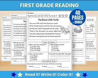 First Grade Reading Comprehension Worksheets | 40 Pages Short Stories with Questions | Homeschool Printable Activities K-2