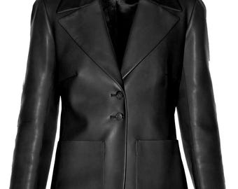 Vegan Leather Blazer | Black Faux Leather Jacket | Stylish Lightweight Coat for Casual & Formal Wear