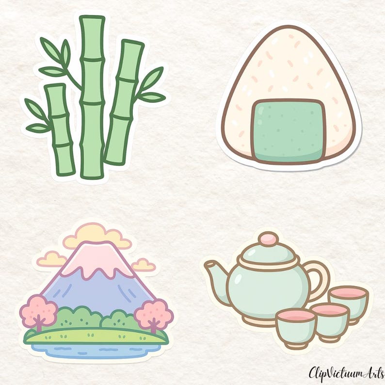 24 Japan Clipart Bundle | Cute Kawaii Stickers PNG | 300 DPI ...