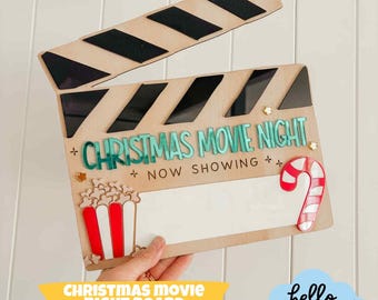 Pizarra borrable en seco para noche de cine navideña SVG / Archivo láser digital / Cine navideño / Probado con láser / Tradición familiar / Decoración navideña / Navidad acogedora