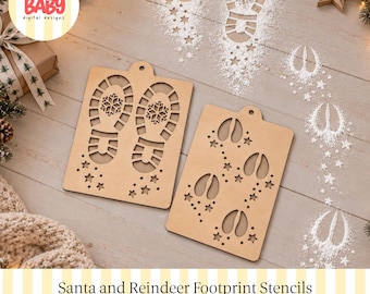 Weihnachtsmann- und Rentier-Fußabdruck-Schablone (SVG) | Digitale Datei | Erinnerungsstück für Kinder | Weihnachtsmagie | Weihnachtsschablone | Rudolph-Drucke
