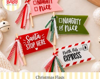 4x Weihnachtsflaggen (SVG) | Digitale Datei | Weihnachtsdeko | Weihnachtsspaß | Weihnachtsaccessoires | Lasergeschnittenes Bundle | Wimpelflagge | Banner