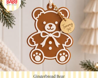 Lebkuchen-Teddybär-Weihnachtsbaumschmuck (SVG) | Digitale Datei | Erinnerungsstück für Kinder | Weihnachtszauber | Personalisierte Christbaumkugel | Trendig | Lustig