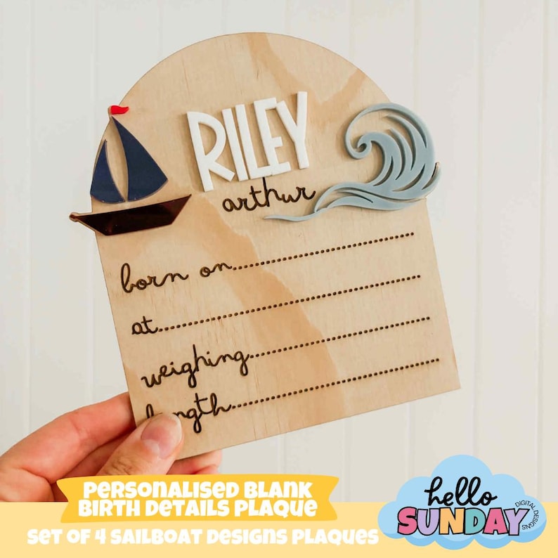 Digital Birth Announcement Set in SURF | Laser Cut File | Baby Name ...