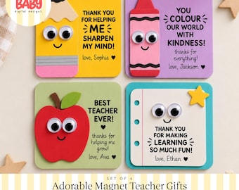 Niedliche quadratische Magnete mit Motiven – Geschenkidee für Lehrer (SVG) | Digitale Datei | Geschenke für Pädagogen | Weihnachtsgeschenk | Dankeschön-Geschenk | Schule