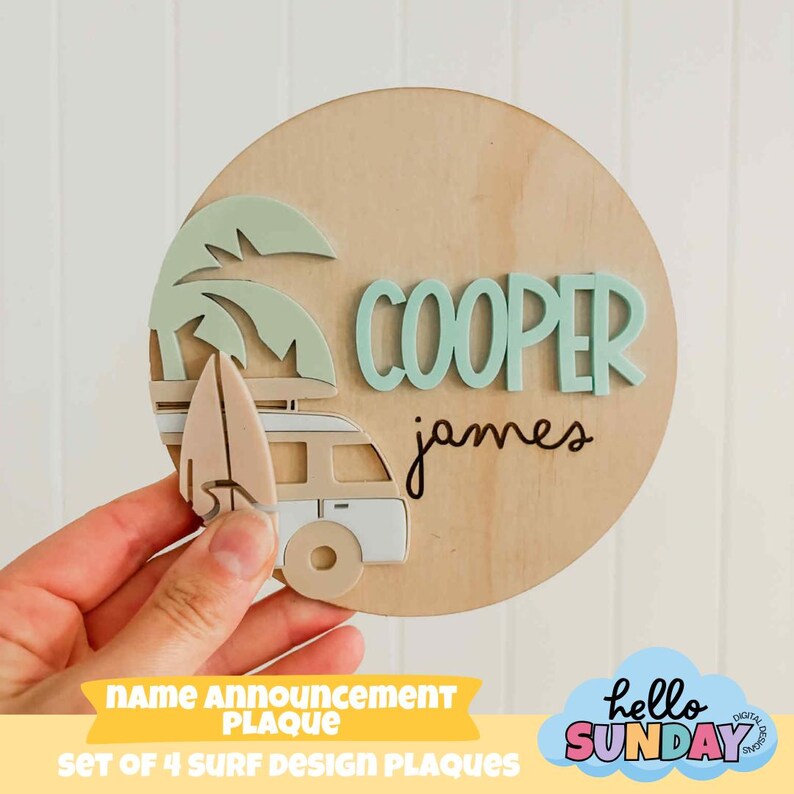 Digital Birth Announcement Set in SURF | Laser Cut File | Baby Name ...