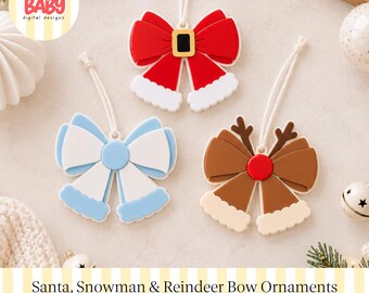 3x Weihnachtsschleifen-Ornamente (SVG) | Digitale Datei | Weihnachtsgeschenke | Weihnachtskugel | Weihnachtsdeko | Lasergeschnittenes Set | Weihnachtsabend-Box