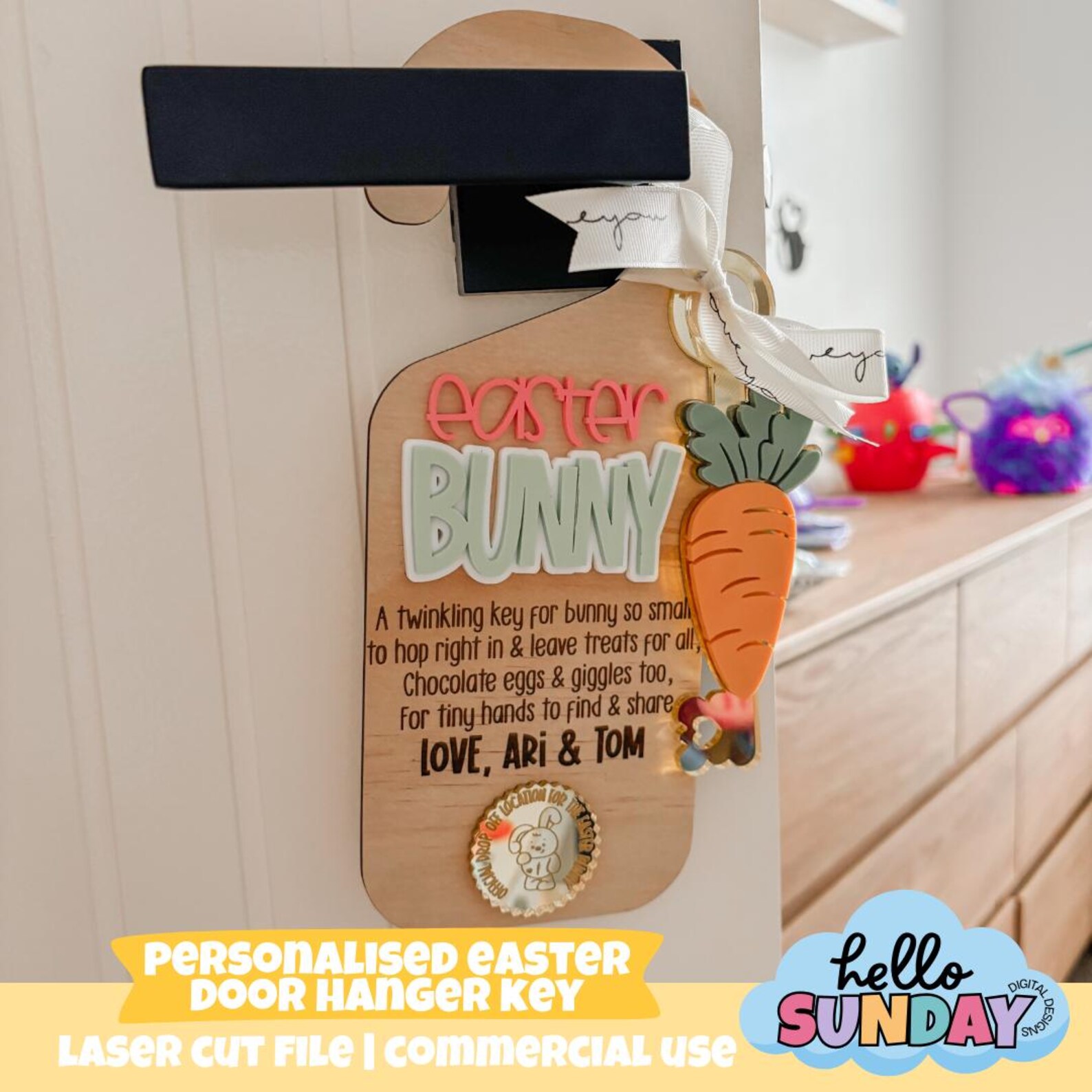Easter Rabbit Key Svg Personalised Easter Door Hanger Key SVG | Laser File | Digital | Easter ...
