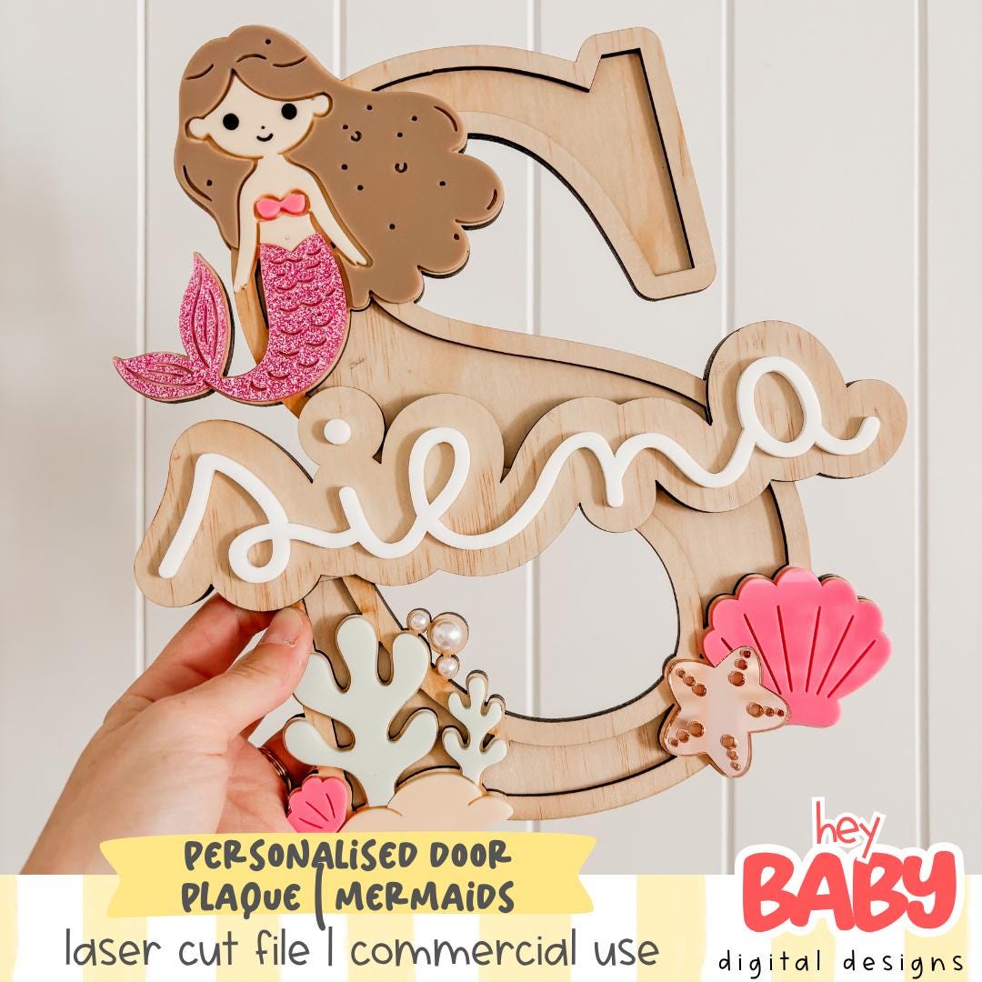Personalised Letter Door Plaque - MERMAID SVG | Laser File | Ocean ...