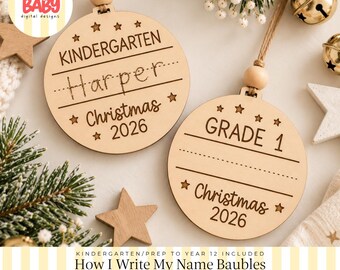 Wie ich meinen Namen schreibe – Christbaumkugeln (SVG) | Digitale Datei | Erinnerungsstück für Kinder | Weihnachtsschmuck | Komplettes Set enthalten
