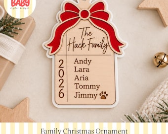 Personalisierter Familienschmuck (SVG) | Digitale Datei | Weihnachtsgeschenke | Weihnachtskugel | Weihnachtsdeko | Holzdeko | Weihnachtsabendbox