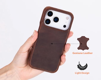 Full Grain Leather iPhone 17 Pro Case: Slim, Protective, MagSafe Compatible, Mothers Day Gift