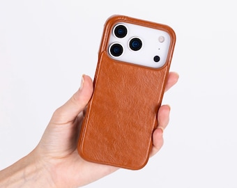Handmade Full Grain Leather iPhone 17 Pro Case: Slim MagSafe Cover, Mothers Day Gift
