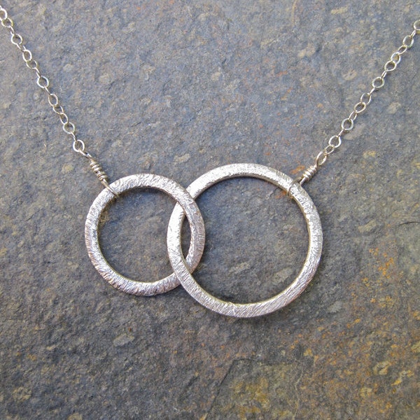 Eternity Necklace in Sterling Silver, Best Friends, Mother Daughter, Two Sisters, Two Ring Eternity Necklace