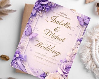 Purple Floral Wedding Template Editable Elegant Romantic Floral Invite Printable Invitation Suite Instant Download