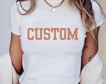 Custom Baby Tee - Personalized Cropped Shirt Fitted Tshirt Retro 90s Style Y2K Crop Top Customized with Your Text or Image Logo Women Gift