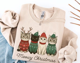 Meowy Christmas Shirt, Cat Christmas Sweatshirt, Cat Lover Xmas T-Shirt, Christmas Cat Mom Sweater, Catmas Gift For New Year, Xmas Crewneck