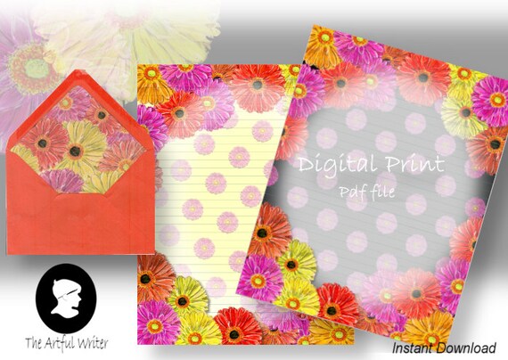 Printable Gerbera Daisy Letter Creating Fixed-electronic included paper-Envelope Lining-Floral Website page Border-Quick Obtain PDF Stationery/Stationery image regarding Printable Lined Paper With Border Pdf identified as Printable Gerbera Daisy Letter Creating Preset-electronic included paper-Envelope Lining-Floral Webpage Border-Prompt Down load PDF Stationery/Stationery