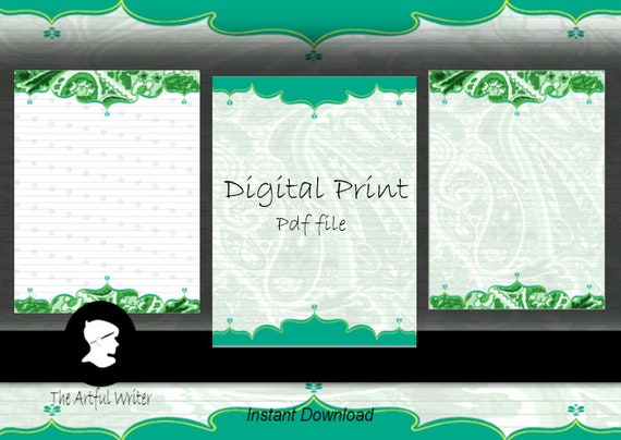 Printable Lined Letter Writing Set Digital Stationery Green Etsy
