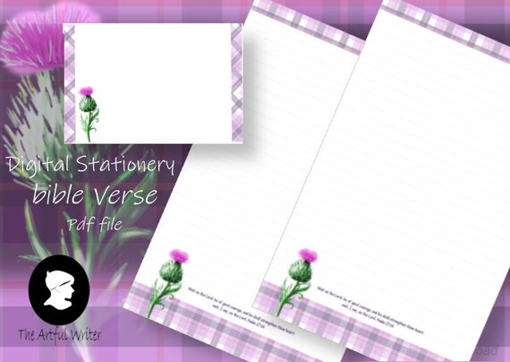 Printable Thistle Stationery Set Digital Lined Paper Flower Etsy