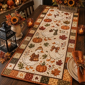 Autumn Silly Goose Table Runner, Funny Fall Goose Table Decor, Farmhouse Harvest Dining Runner, Rustic Thanksgiving Centerpiece URD-O1K19