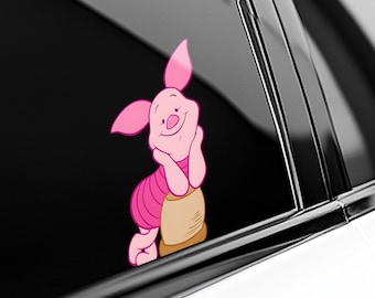 Pegatina para ventana de coche con diseño de Piglet asomándose - Adhesivo de vinilo impermeable para parachoques - Disney Winnie the Pooh - Pack de pegatinas UNX4SK07