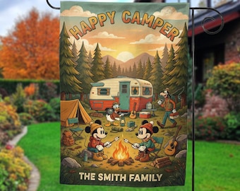 Personalized Disney Camping Flag, Disney Vacation Garden Flag, Disney Happy Camping Mickey Mouse Flag for Camping, Welcome To Camp UOU218