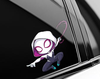 Spidey Spider Man Spider Verse Craft Peeker Peeking Car Window Decals - Bumper Waterproof Stickers AXHF36