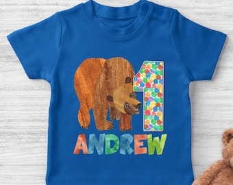 Camiseta de oso pardo, camiseta de cumpleaños de oso pardo de Eric Carle, camiseta de la familia de osos pardos, fiesta de cumpleaños personalizada de oso pardo UNWJ08