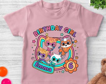 SuperKitties Birthday Girl Shirt, Custom Super Cat Kids Shirt, Disney Family Matching Tees, Personalized Kitties Party Theme Shirt AYAC15