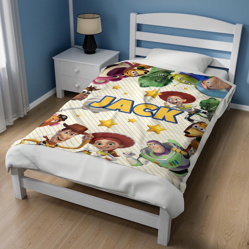 Personalized Disney Toy Story Blanket, Custom Name Disney Blanket, Woody Buzz Lightyear Jessie Toy Story Blanket, Gift for Boy AXHO09 image 3